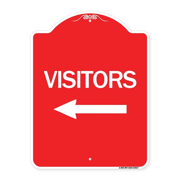Signmission Designer Series Sign Visitors W/ Left Arrow, Red & White Aluminum Sign, 18" x 24", RW-1824-24617 A-DES-RW-1824-24617 - main